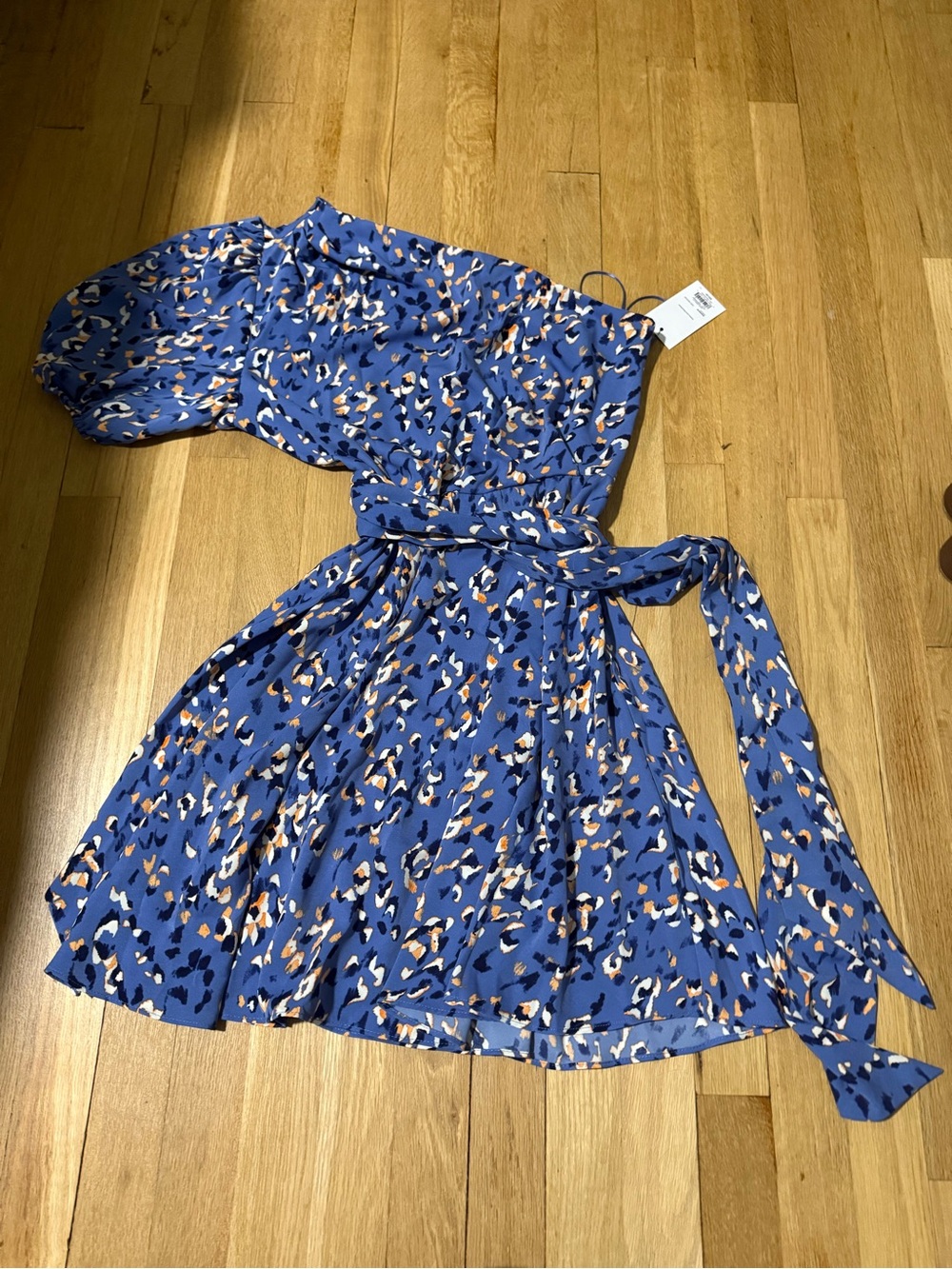 Nine West Blue Abstract Animal-Print One-Shoulder Dress